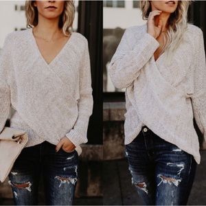 Oatmeal Cross Over Sweater - Small